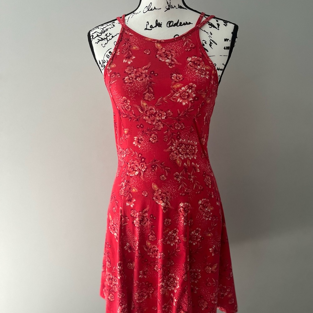 Red floral print dress